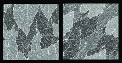 Patterns with tropical leaves. Vector hand