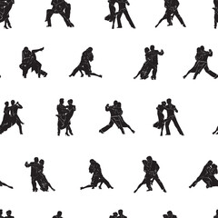 image of dancing tango and ballroom dancing couples, pattern for design and decoration, black and white silhouette image