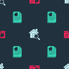 Set Online real estate house, Search and House contract on seamless pattern. Vector