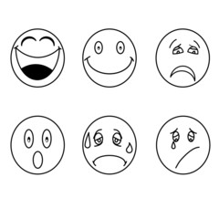 emotion icon set with happy, thrilled, sad, tired, surprised, dissappointed. emotional face