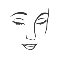 Silhouette of the face of a beautiful girl. Logo template for beauty salon or cosmetics. Vector black and white illustration