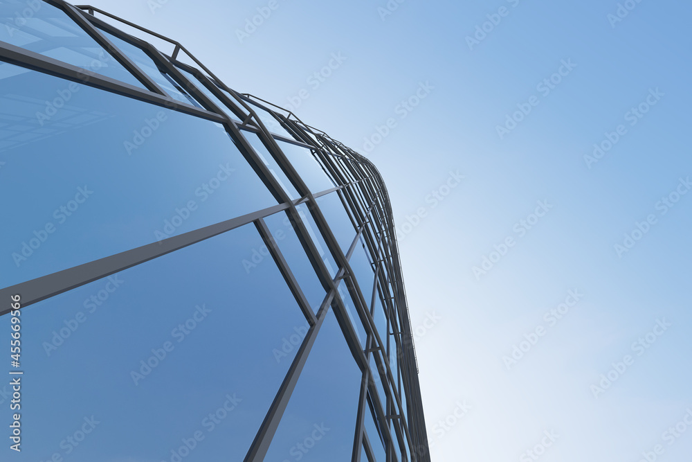 Poster low angle view of futuristic modern architecture, skyscraper of corporate office building, 3d render
