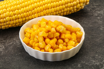 Sweet yellow corn in the bowl