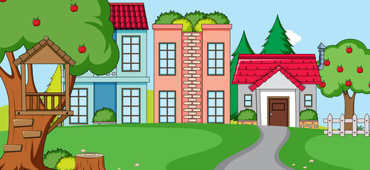 Fototapeta premium Outdoor scene with front of a house and building