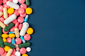 Many Colorful Pills and Tablets Medicine Drug Border Background