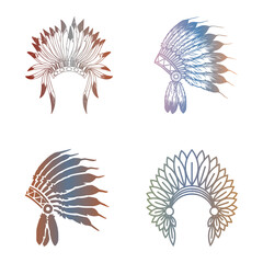 Native american headdress vector element set
