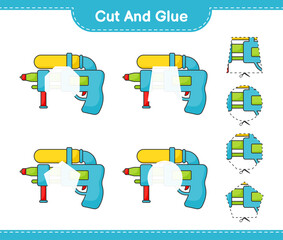 Cut and glue, cut parts of Water Gun and glue them. Educational children game, printable worksheet, vector illustration