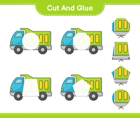 Cut and glue, cut parts of Lorry and glue them. Educational children game, printable worksheet, vector illustration