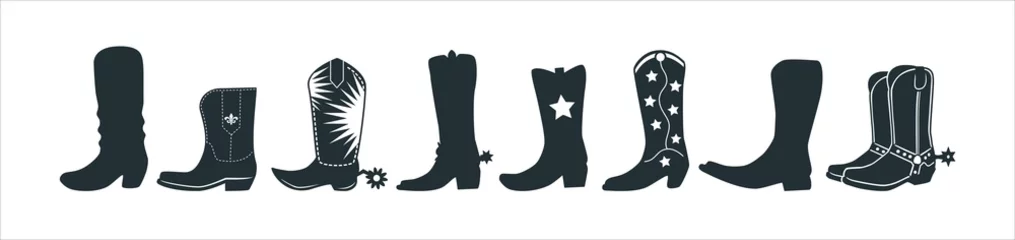 Fotobehang Cowboy boot Illustration. Cowgirl boot heels vector silhouette illustration set. Vector stock design for sticker printing © great19