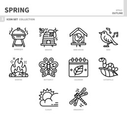 spring season icon set,outline style,vector and illustration