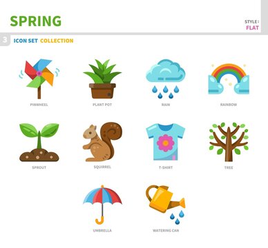 spring season icon set,color flat style,vector and illustration