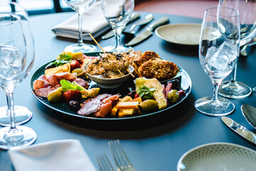 Appetizers platter at a restaurant on a table