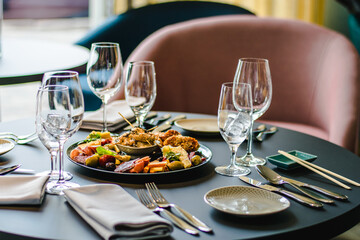 Appetizers platter at a restaurant on a table