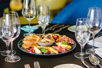 Appetizers platter at a restaurant on a table