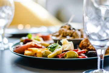 Appetizers platter at a restaurant on a table