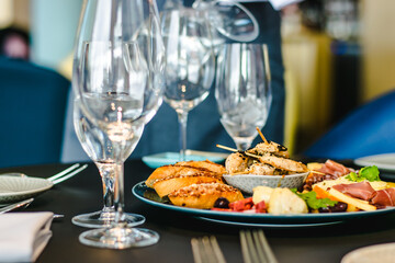 Appetizers platter at a restaurant on a table