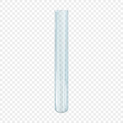 Realistic test tube isolated. 3d vector illustration transparent empty clear laboratory glass. Scientific glassware