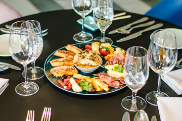Appetizers platter at a restaurant on a table