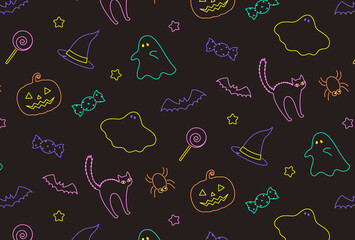 halloween seamless pattern in neon colors for banners, cards, flyers, social media wallpapers, etc.