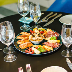 Appetizers platter at a restaurant on a table