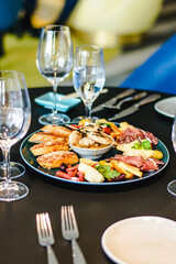 Appetizers platter at a restaurant on a table