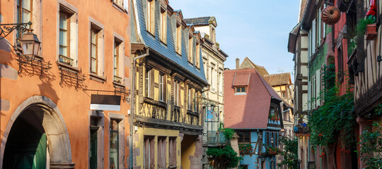 View of the Riquevihr village in Alsace during the summer