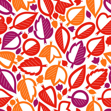 Stylish cartoon autumn leaves seamless vector pattern, endless wallpaper or textile swatch with tree floral, red fall life theme. © Sylverarts