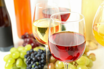 Concept of tasting different wine, close up and selective focus