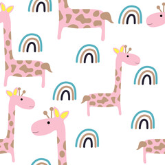 Seamless pattern with giraffe and abstract suitable as educational materials for kids for fabric, textile, vector illustration.