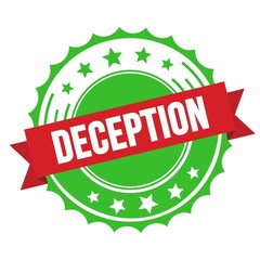DECEPTION text on red green ribbon stamp.