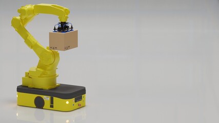The AGV (Automated guided vehicle) with handling robot on white background. 3D illustration