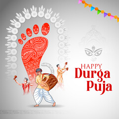 Goddess Durga Face in Happy Durga Puja Subh Navratri Indian religious header banner background - 455674324