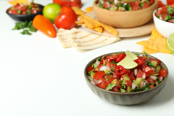 Mexican food concept with Pico de Gallo on white background