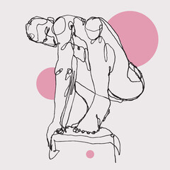 Vector hand-drawn sketchy illustration of a man figure, single line anatomic experiment