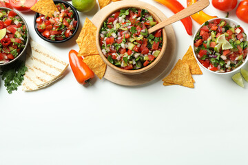 Mexican food concept with Pico de Gallo on white background