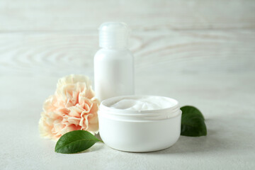 Obraz na płótnie Canvas Natural spa cosmetics on white textured table
