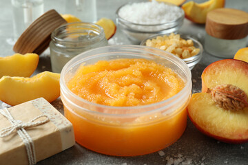 Natural spa cosmetics on gray textured table