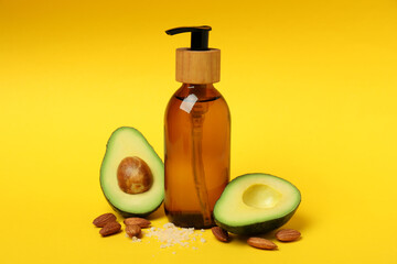 Natural spa cosmetics product on yellow background