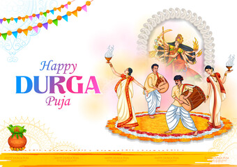 Goddess Durga Face in Happy Durga Puja Subh Navratri Indian religious header banner background - 455675549