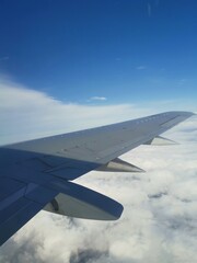 Fototapeta na wymiar View of the sky , through airplane window.