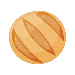 Round bread in a cartoon style. Delicious breakfast, lunch, dinner, snack. On a white isolated background, EPS 10.
