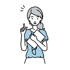 立って書類を手に持って何かひらめいたオフィスカジュアルの女性