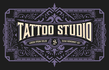 Tattoo logo with vintage ornaments. Layered