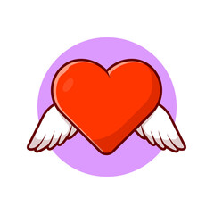 Love Heart With Wing Cartoon Vector Icon Illustration. Sign Object Icon Concept Isolated Premium Vector. Flat Cartoon Style