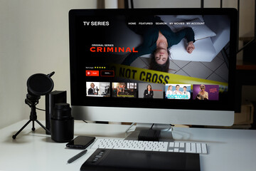 TV series and movies via streaming service at home
