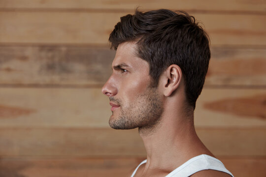 Profile of young handsome confident european man