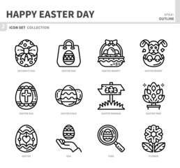 happy easter day icon set,outline style,vector and illustration
