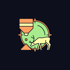 Bait hunting RGB color icon for dark theme. Expose feed and stalk waterfowl and mammals. Capture prey. Isolated vector illustration on night mode background. Simple filled line drawing on black