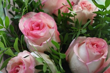 Bright pink roses in a bouquet