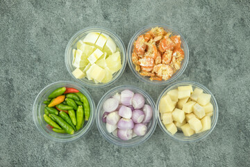 Various kinds of Thai food ingredients prepare of cooking.